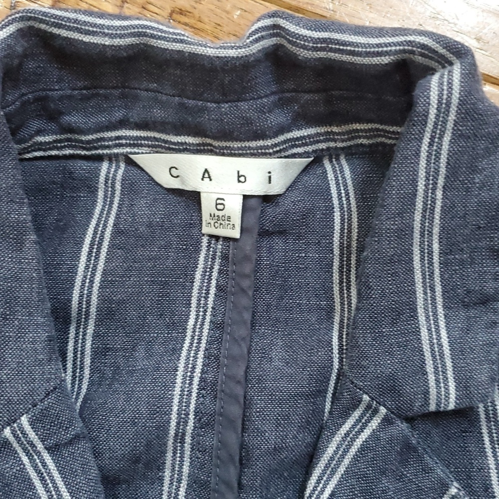 CAbi Linen Women's Striped Gray Jacket - Picture 4 of 7